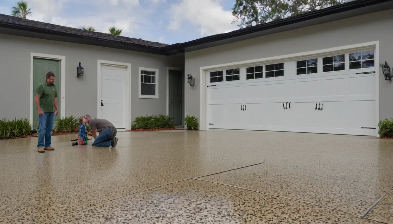 Clean epoxy-coated garage floor with light flakes in a Winter Springs home